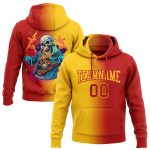 Custom Red Gold 3D Skull Hoodie Personalized Name & Number Fashion Sweatshirt for Sports Team Personalized Stitched Red Gold