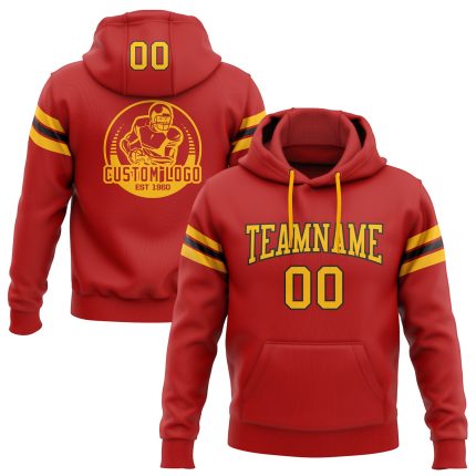 Custom Red Gold-Black Football Hoodie with Personalized Name and Number - Stitched Pullover Sweatshirt Personalized Stitched