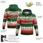 Custom Name and Number 3D Christmas Reindeer Hoodie - Personalized Stitched Red and Green Pullover Sweatshirt Personalized