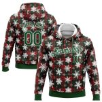 Custom Name and Number 3D Christmas Plaid Hoodie Sweatshirt - Personalized Red Green White Pullover for Snow Sports Personalized
