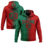 Personalized Custom Name and Number Sports Hoodie - Stitched Red Kelly Green-Black Gradient Pullover Sweatshirt Personalized