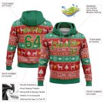 Custom Name Number Christmas Reindeer Hoodie Sweatshirt - Personalized Stitched Red Green Gold 3D Pullover for Team Personalized
