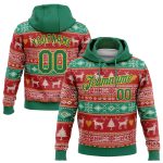Custom Name Number Christmas Reindeer Hoodie Sweatshirt - Personalized Stitched Red Green Gold 3D Pullover for Team Personalized