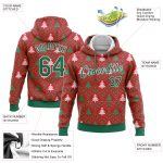Personalized 3D Christmas Trees Hoodie, Red Kelly Green-White Sports Pullover Sweatshirt Personalized Stitched Red Kelly