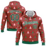 Personalized 3D Christmas Trees Hoodie, Red Kelly Green-White Sports Pullover Sweatshirt Personalized Stitched Red Kelly