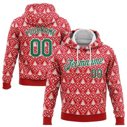 Custom Name Number Pullover Hoodie Christmas Trees 3D Sports Sweatshirt Red Kelly Green White Personalized Stitched Red Kelly