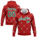 Custom Name & Number Christmas Dog Hoodie, 3D Santa Costume, Red Kelly Green-White Stitched Pullover Sweatshirt Personalized