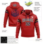 Custom Team Name Number Hoodie - Personalized Pullover Sweatshirt in Red Navy and Old Gold Football Design Personalized Stitched