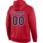 Custom Team Name and Number Stitched Sports Pullover Hoodie in Red, Navy, and Old Gold Personalized Stitched Red Navy-Old