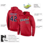 Custom Team Name and Number Stitched Sports Pullover Hoodie in Red, Navy, and Old Gold Personalized Stitched Red Navy-Old