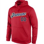 Custom Team Name and Number Stitched Sports Pullover Hoodie in Red, Navy, and Old Gold Personalized Stitched Red Navy-Old