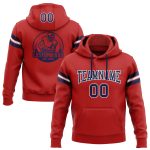 Custom Name and Number Stitched Football Hooded Sweatshirt in Red Navy-White Personalized Stitched Red Navy-White Football