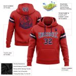 Custom Name and Number Stitched Football Hooded Sweatshirt in Red Navy-White Personalized Stitched Red Navy-White Football