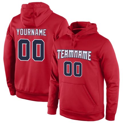 Custom Name & Number Sports Hoodie - Red Navy-White Stitched Pullover Sweatshirt Personalized Stitched Red Navy-White Sports