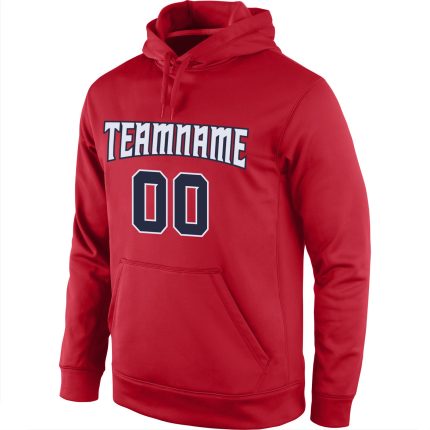 Custom Name & Number Sports Hoodie - Red Navy-White Stitched Pullover Sweatshirt Personalized Stitched Red Navy-White Sports