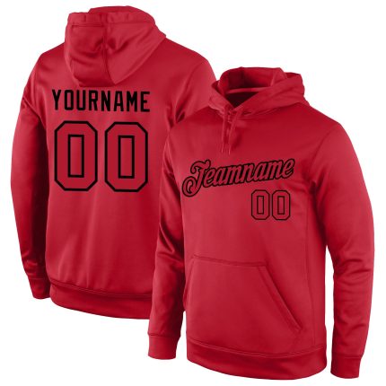 Custom Team Name Number Hoodie, Personalized Red Black Pullover Sweatshirt, Stitched Sports Design Personalized Stitched