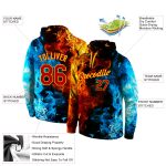 Custom Flame Sports Hoodie with 3D Pattern Design, Personalized Red & Gold Pullover Sweatshirt, Team Name & Number Personalized