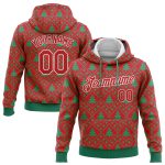 Custom 3D Christmas Trees Hoodie for Sports Teams - Personalized Red and Kelly Green Sweatshirt with Name and Number Personalized
