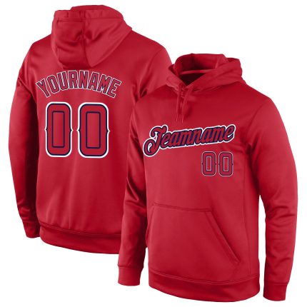 Custom Team Name Number Red Navy Pullover Hoodie Sweatshirt - Personalized Stitched Sports Apparel Personalized Stitched
