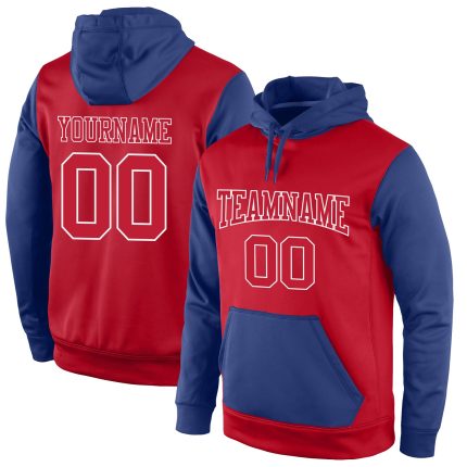 Custom Name and Number Sports Hoodie Sweatshirt - Personalized Stitched Red-Royal Pullover for Teams Personalized Stitched