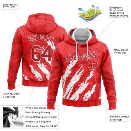 Custom Name and Number Sports Hoodie with Red-White 3D Pattern Design - Personalized Stitched Pullover Sweatshirt Personalized