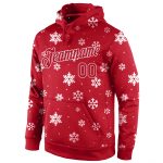 Custom Name Number 3D Christmas Hoodie Pullover Sweatshirt Red Red-White Sports Design - Personalized Team Apparel Personalized