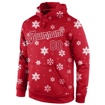 Custom Name Number 3D Christmas Hoodie Pullover Sweatshirt Red Red-White Sports Design - Personalized Team Apparel Personalized