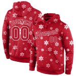 Custom Name Number 3D Christmas Hoodie Pullover Sweatshirt Red Red-White Sports Design - Personalized Team Apparel Personalized
