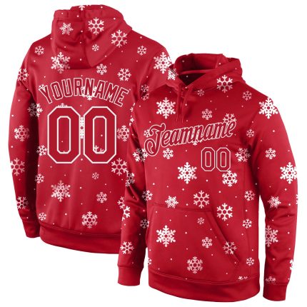 Custom Name Number 3D Christmas Hoodie Pullover Sweatshirt Red Red-White Sports Design - Personalized Team Apparel Personalized