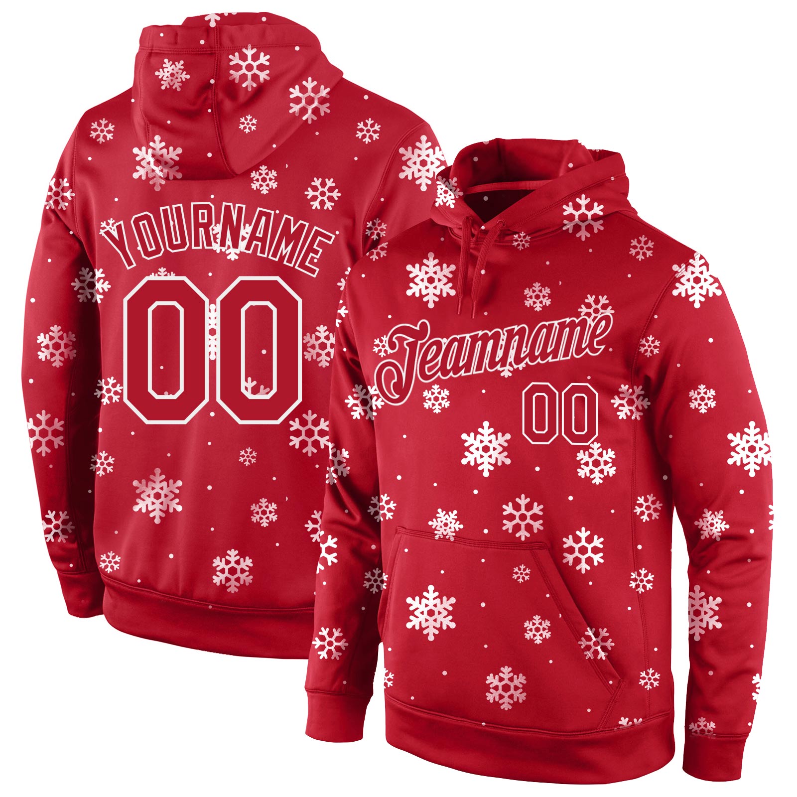 Custom Name Number 3D Christmas Hoodie Pullover Sweatshirt Red Red-White Sports Design - Personalized Team Apparel Personalized