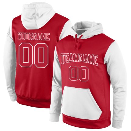 Custom Name Number Sports Hoodie Pullover Sweatshirt Red-White Stitched Personalized Team Apparel Personalized Stitched Red