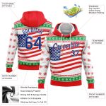 Custom Name and Number 3D American Flag Pullover Hoodie Sweatshirt in Red and Green - Personalized Team Apparel Personalized