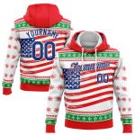 Custom Name and Number 3D American Flag Pullover Hoodie Sweatshirt in Red and Green - Personalized Team Apparel Personalized