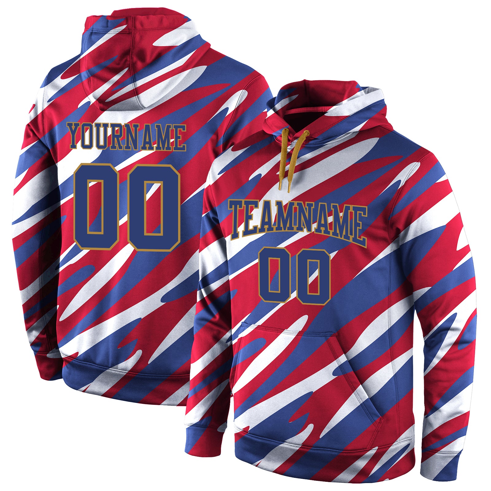 Custom Name and Number Sports Hoodie with 3D Pattern Design in Red and Old Gold - Personalized Pullover Sweatshirt Personalized