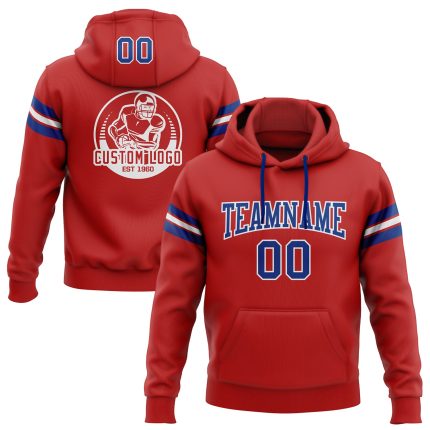 Custom Stitched Red Royal-White Football Hoodie with Personalized Name & Number - Pullover Sweatshirt Personalized Stitched