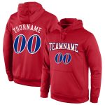 Custom Name Number Pullover Hoodie - Personalized Red White Sports Sweatshirt for Teams Personalized Stitched Red Royal-White