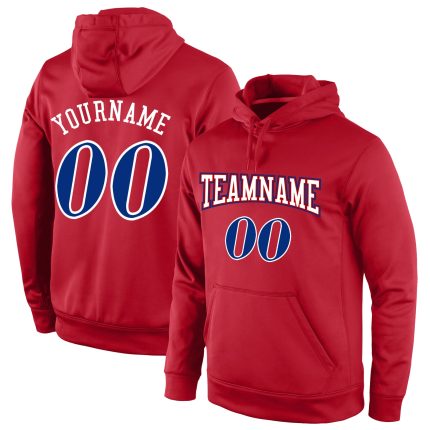 Custom Name Number Pullover Hoodie - Personalized Red White Sports Sweatshirt for Teams Personalized Stitched Red Royal-White