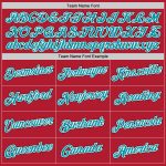 Custom Name Number Hoodie, Red Teal-Black Sports Pullover Sweatshirt, Personalized Team Apparel Personalized Stitched Red