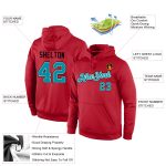 Custom Name Number Hoodie, Red Teal-Black Sports Pullover Sweatshirt, Personalized Team Apparel Personalized Stitched Red
