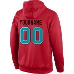 Custom Name Number Hoodie, Red Teal-Black Sports Pullover Sweatshirt, Personalized Team Apparel Personalized Stitched Red