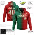 Personalized Vintage Mexican Flag Pullover Hoodie with Custom Name and Number in Red and Kelly Green-City Cream Gradient