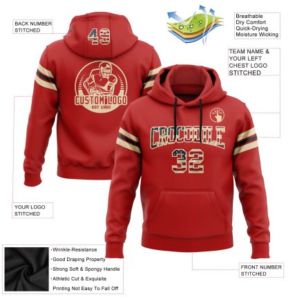 Personalized Vintage USA Flag Football Hoodie Custom Name Number Sweatshirt Pullover Red Cream-Black Team Apparel Personalized