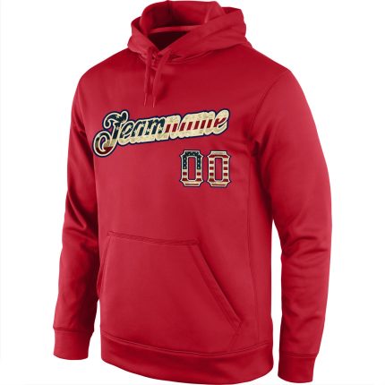 Custom Name Number Vintage Red USA Flag Pullover Hoodie Cream Sports Sweatshirt Personalized Stitched Red Vintage USA Flag-Cream