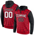Custom Name and Number Personalized 3D Spider Sports Hoodie Sweatshirt with Red White and Black Pattern Design Personalized