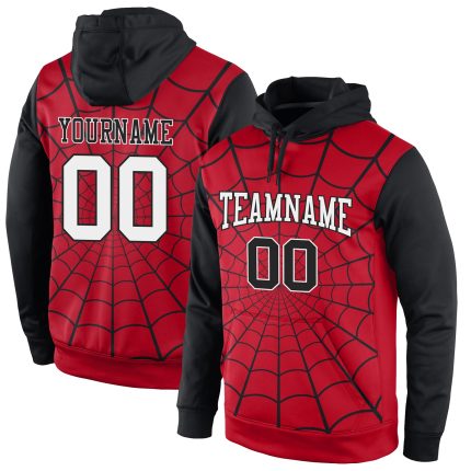 Custom Name and Number Personalized 3D Spider Sports Hoodie Sweatshirt with Red White and Black Pattern Design Personalized