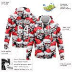 Custom Name and Number Personalized 3D Skull Hoodie with Santa Hat - Red, White, Black Sports Pullover Sweatshirt Personalized