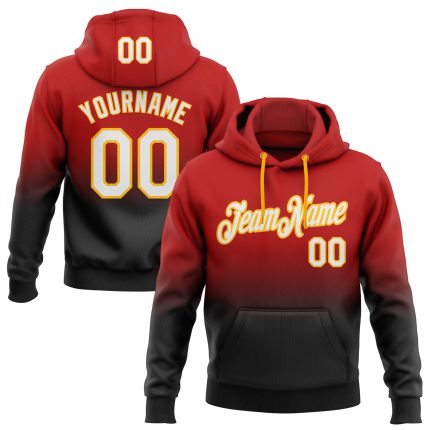 Custom Team Name Number Pullover Hoodie Sweatshirt - Personalized Red White Black Gold Fade Sports Fashion Personalized Stitched