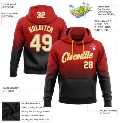 Custom Team Name Number Pullover Hoodie Sweatshirt - Personalized Red White Black Gold Fade Sports Fashion Personalized Stitched