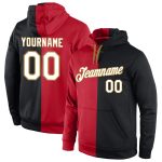 Personalized Split Sports Hoodie in Red Black White - Stitched Pullover Sweatshirt for Fashion Lovers Personalized Stitched