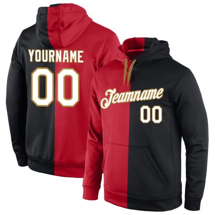 Personalized Split Sports Hoodie in Red Black White - Stitched Pullover Sweatshirt for Fashion Lovers Personalized Stitched